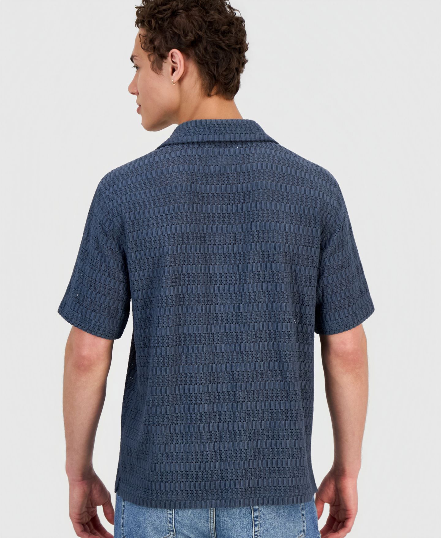 Мужская рубашка Sun + Stone Andre Knit Tonal Stripe Camp, цвет: Fin — фото 2