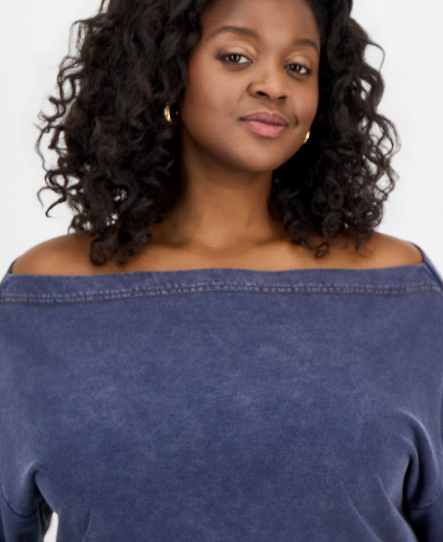 Trendy Plus Size French Terry Off-The-Shoulder Sweatshirt
