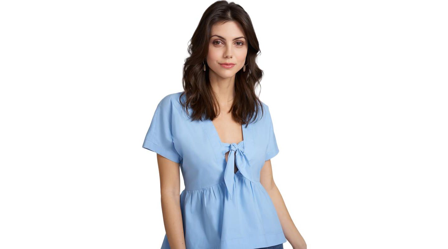 Женский топ Caldwell Collection Kennedy Tie Front V Neck, цвет: Небесно-голубой синий — фото 1