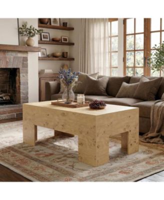 Wood Coffee Table, 47.24" Modern Center Table with Burl Wood Veneer, Low Rectangle Tea Table
