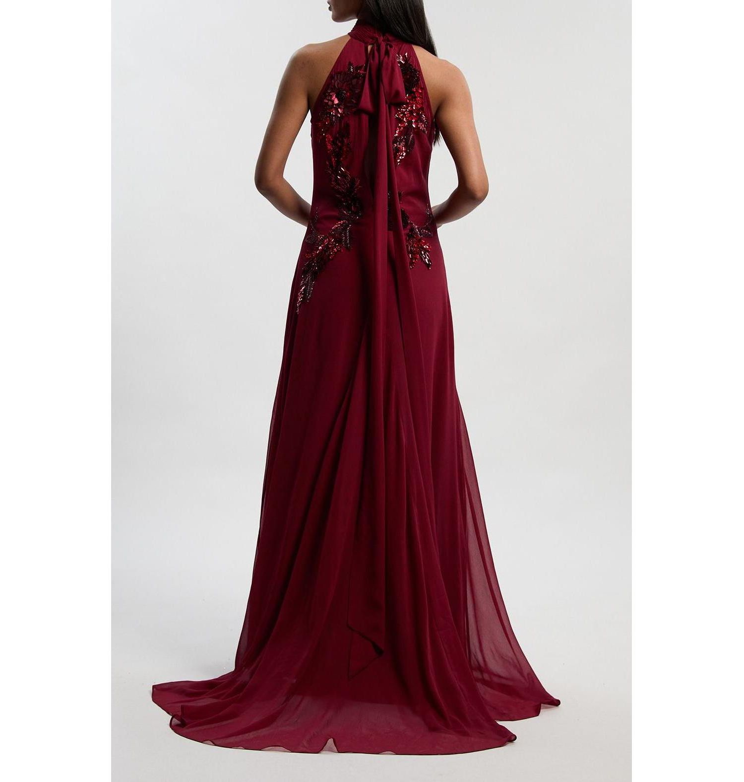 Women's Feather Halter Maxi Dress