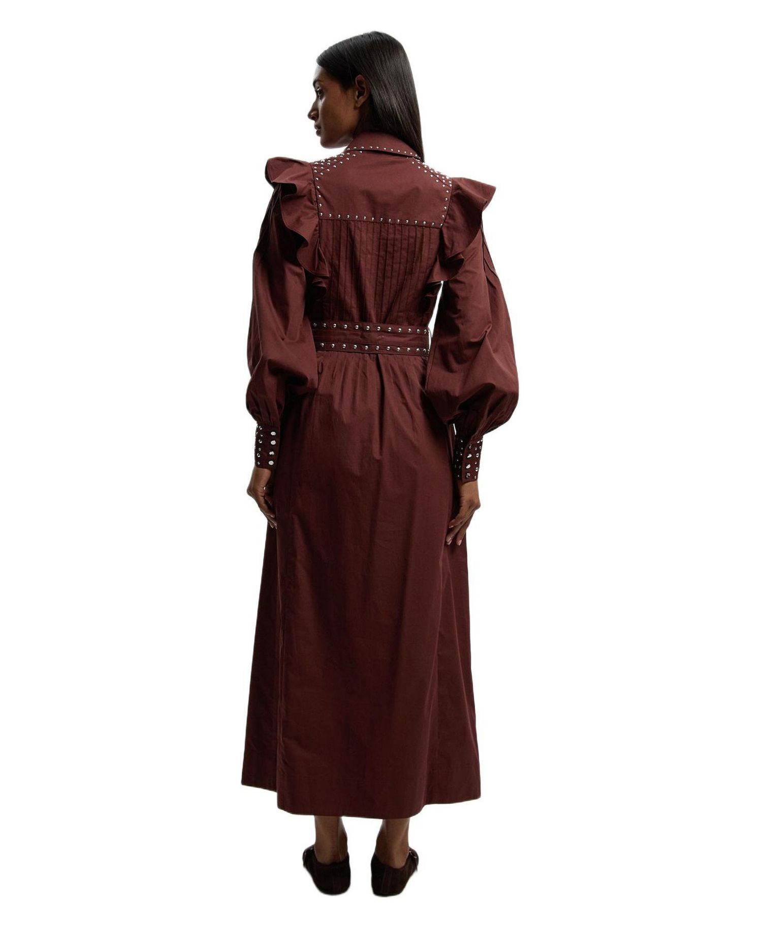 Women's Cotton Studded Maxi Shirt Dress