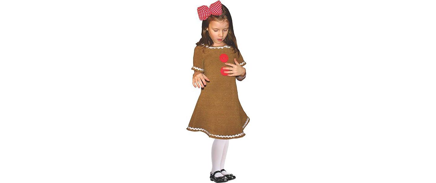 Платье Dress Up America Gingerbread Costume - Cute Gingerbread Man Dress-Up для девочек, цвет: Коричневый комбинированный — фото 1