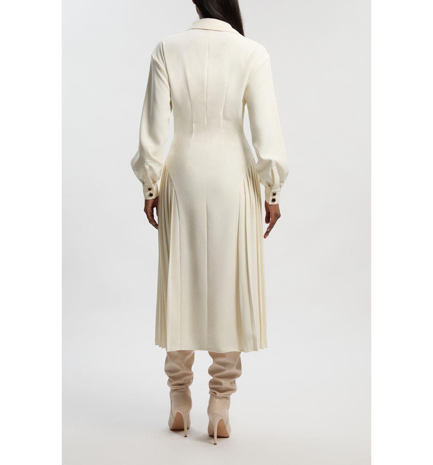 Women's Tailored Crepe Belted Pleated Midi Dress