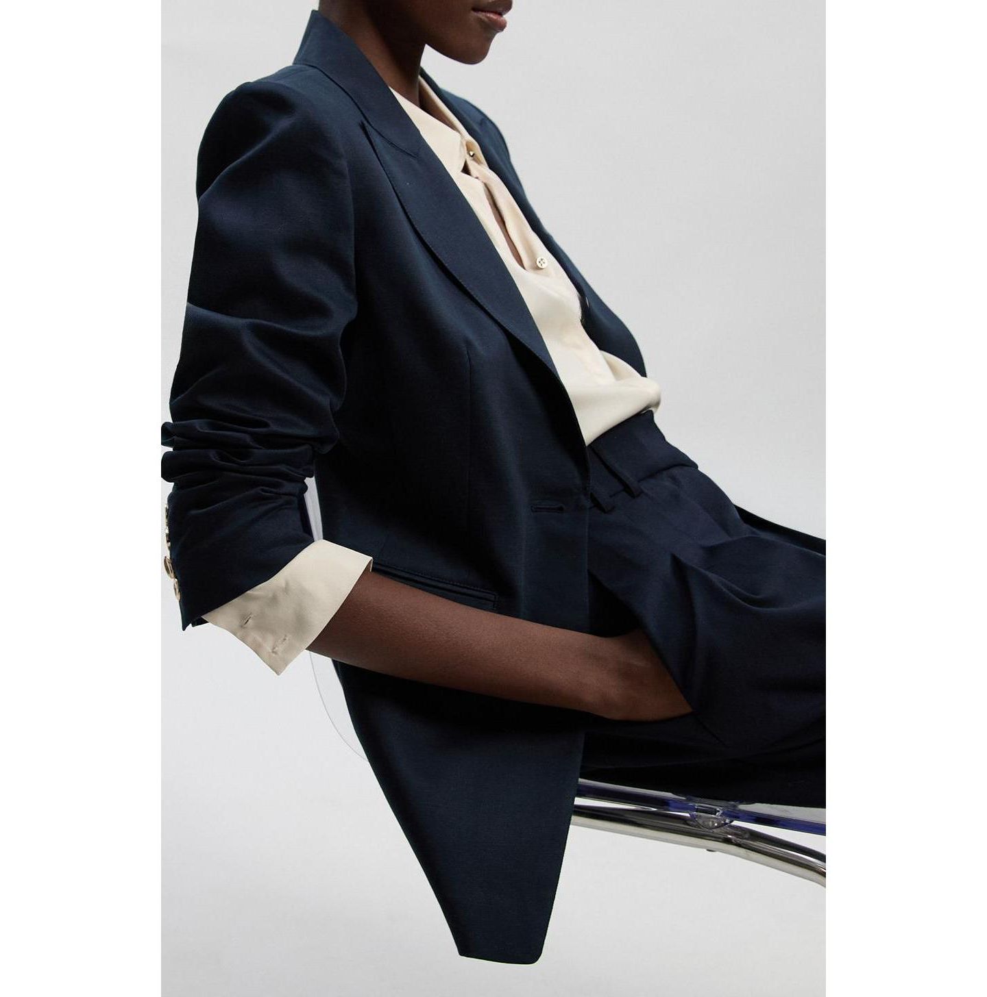 Женский пиджак Karen Millen Tailored Linen Single Breasted Blazer, цвет: Тёмно-синий — фото 7