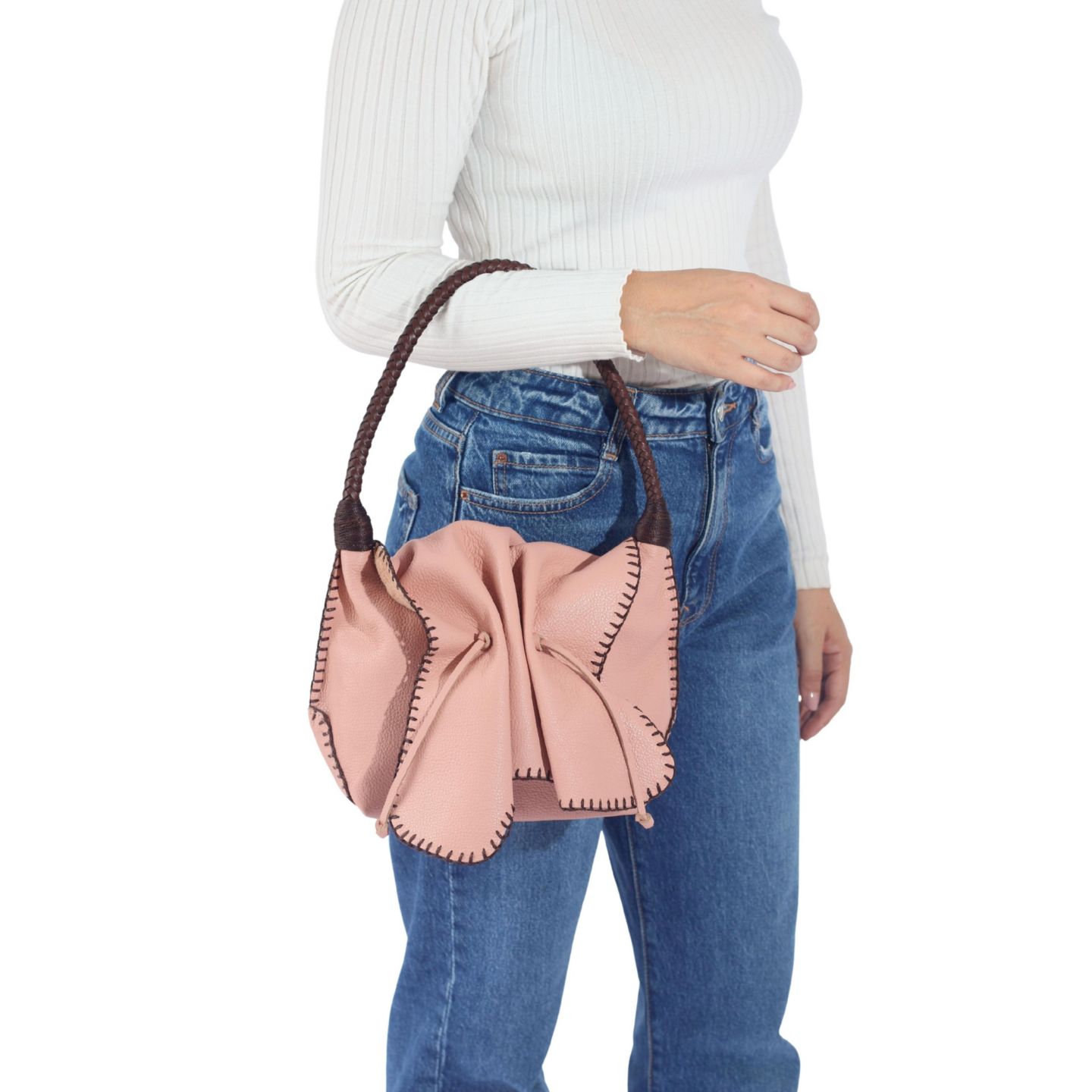 Женская сумка Carlos Falchi Shoulder Butterfly Leather, цвет: Пыльный розовый — фото 6