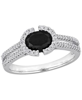 Black and White Diamond Oval Halo Engagement Ring (1-1/5 ct. t.w.) in 14k White Gold