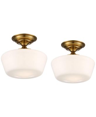 Schoolhouse Rustic Farmhouse Ceiling Light Semi Flush Mount Fixture  Set of 2 Soft Metal Opal Glass for Bedroom