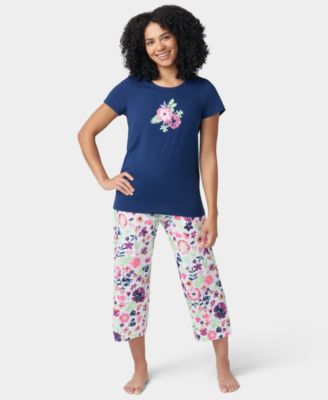 Women's Printed Short-Sleeve Capri Pajamas Set