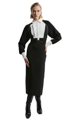Women's Contrast Collar Midi Dress