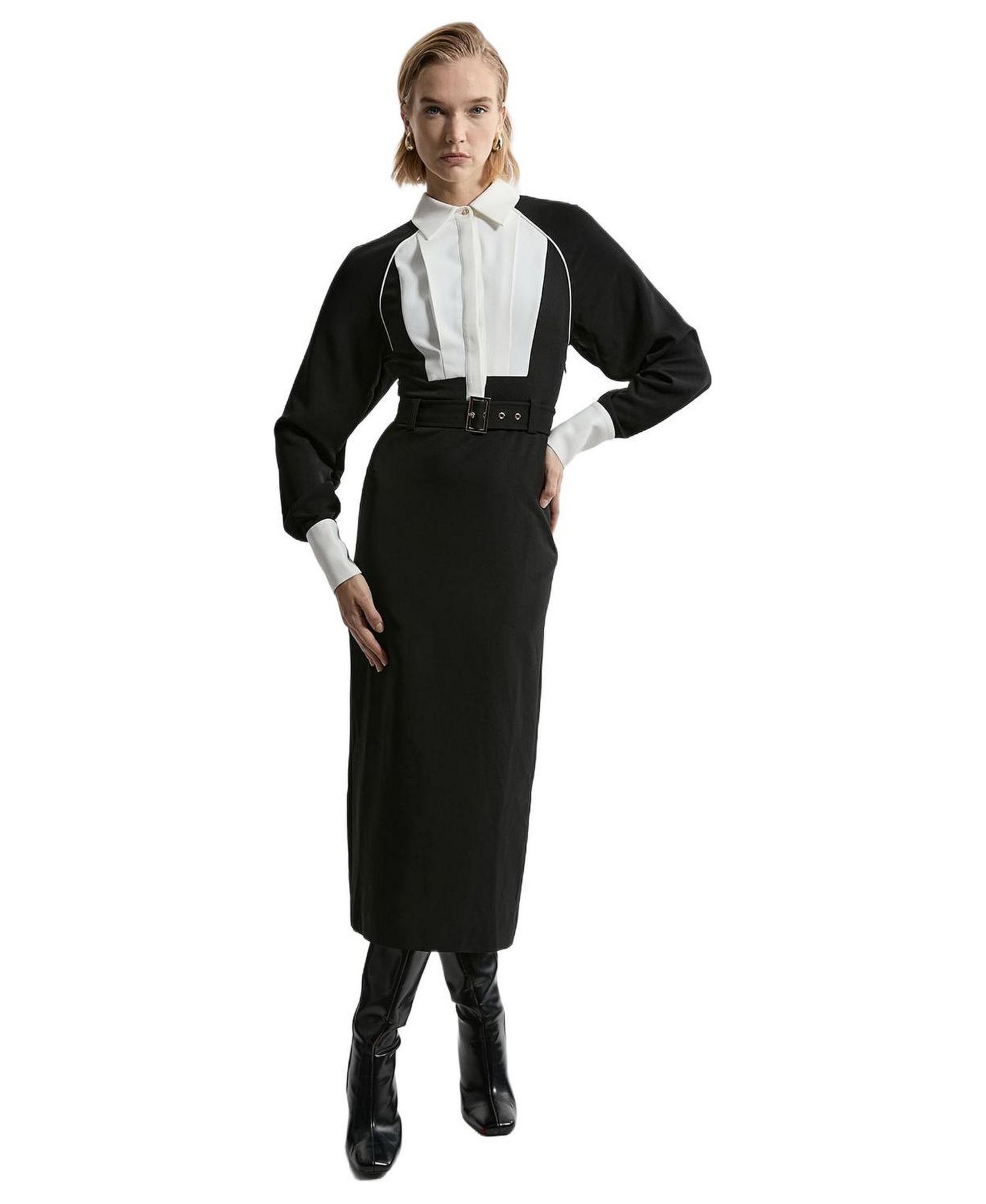 Women's Contrast Collar Midi Dress