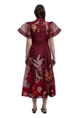 botanical embroidery organdie angel sleeve midi dress Karen Millen, Botanical Embroidery Organdie Angel Sleeve Midi Dress