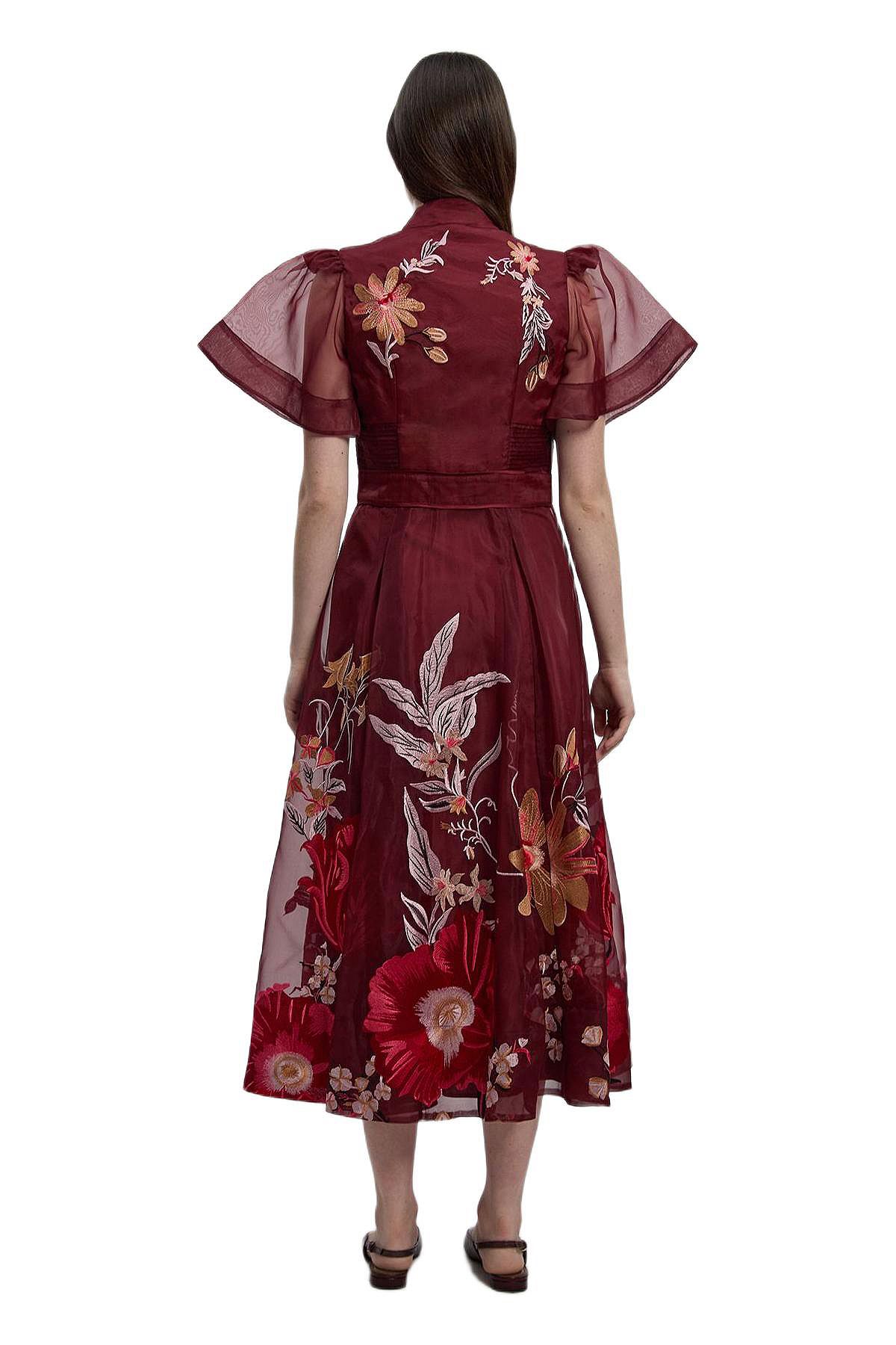 Karen Millen Women's Embroidered Short Sleeve Midi Dress view 3 — MAYCSS fashion products