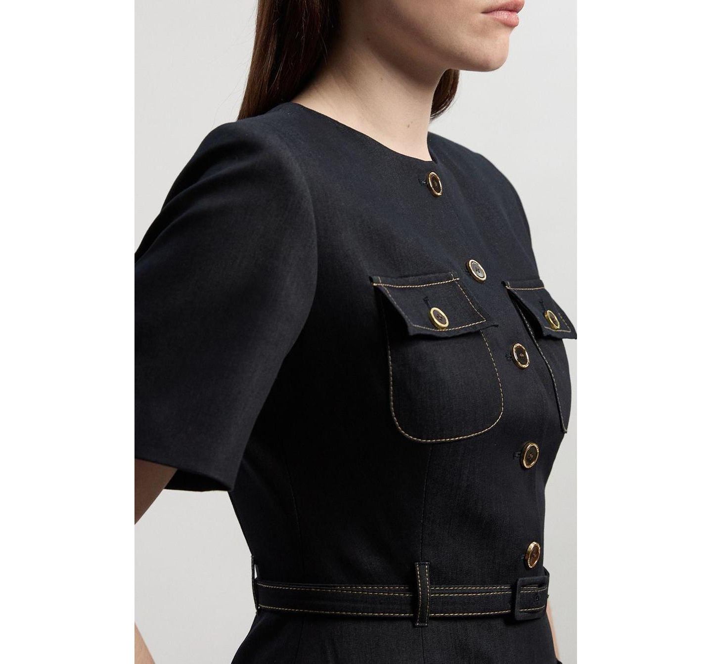 Женское платье Karen Millen Tailored Denim Belted Midi, цвет: Индиго — фото 6