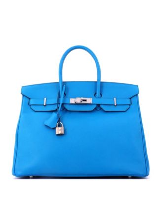 Birkin 35 Handbag Blue Epsom with Palladium Hardware