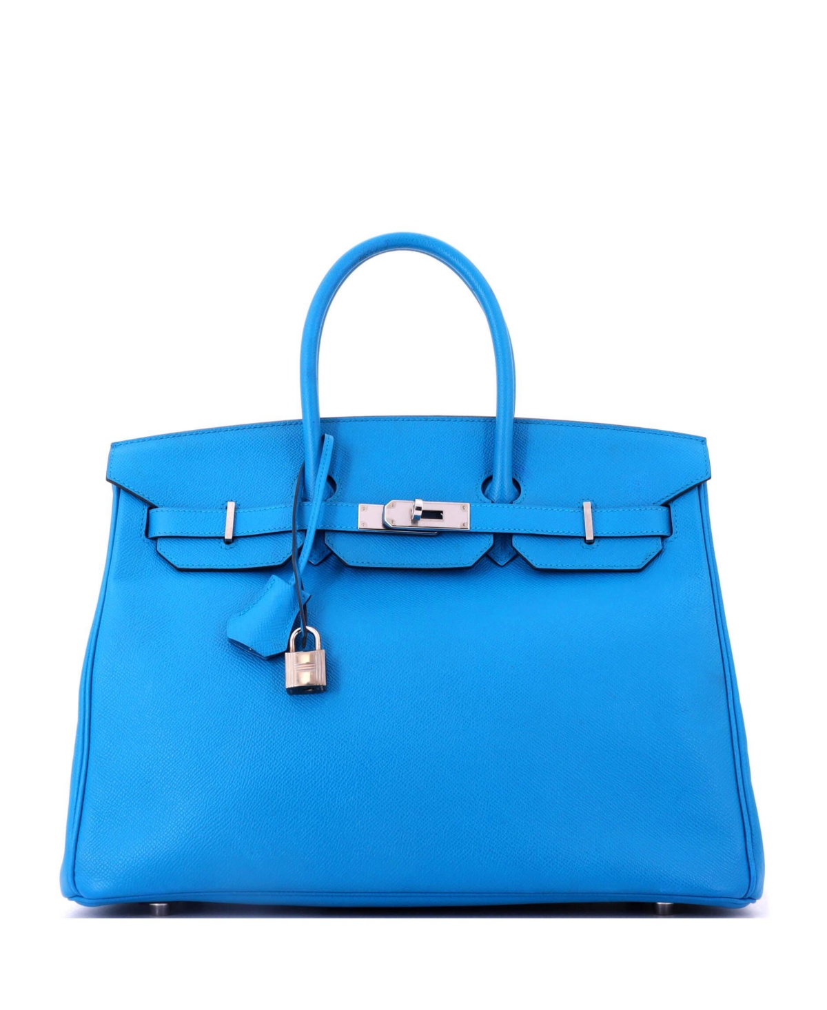 Pre-Owned HERMES Birkin 35 Handbag Blue Epsom with Palladium Hardware - Blue