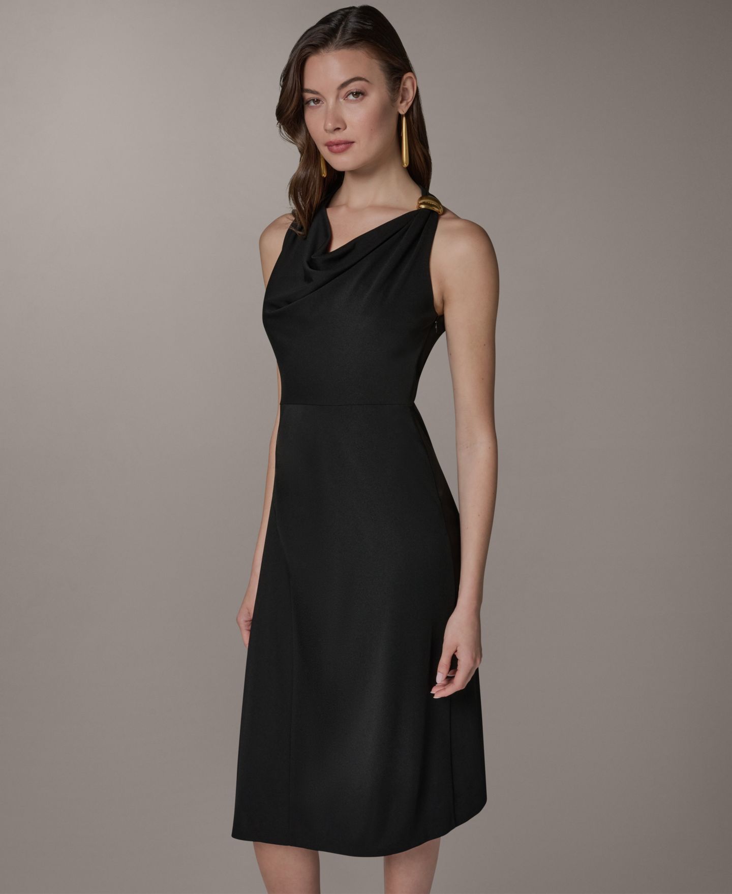 Женское платье Donna Karan New York Petite Hammered Knot Hardware Midi, цвет: Чёрный — фото 3
