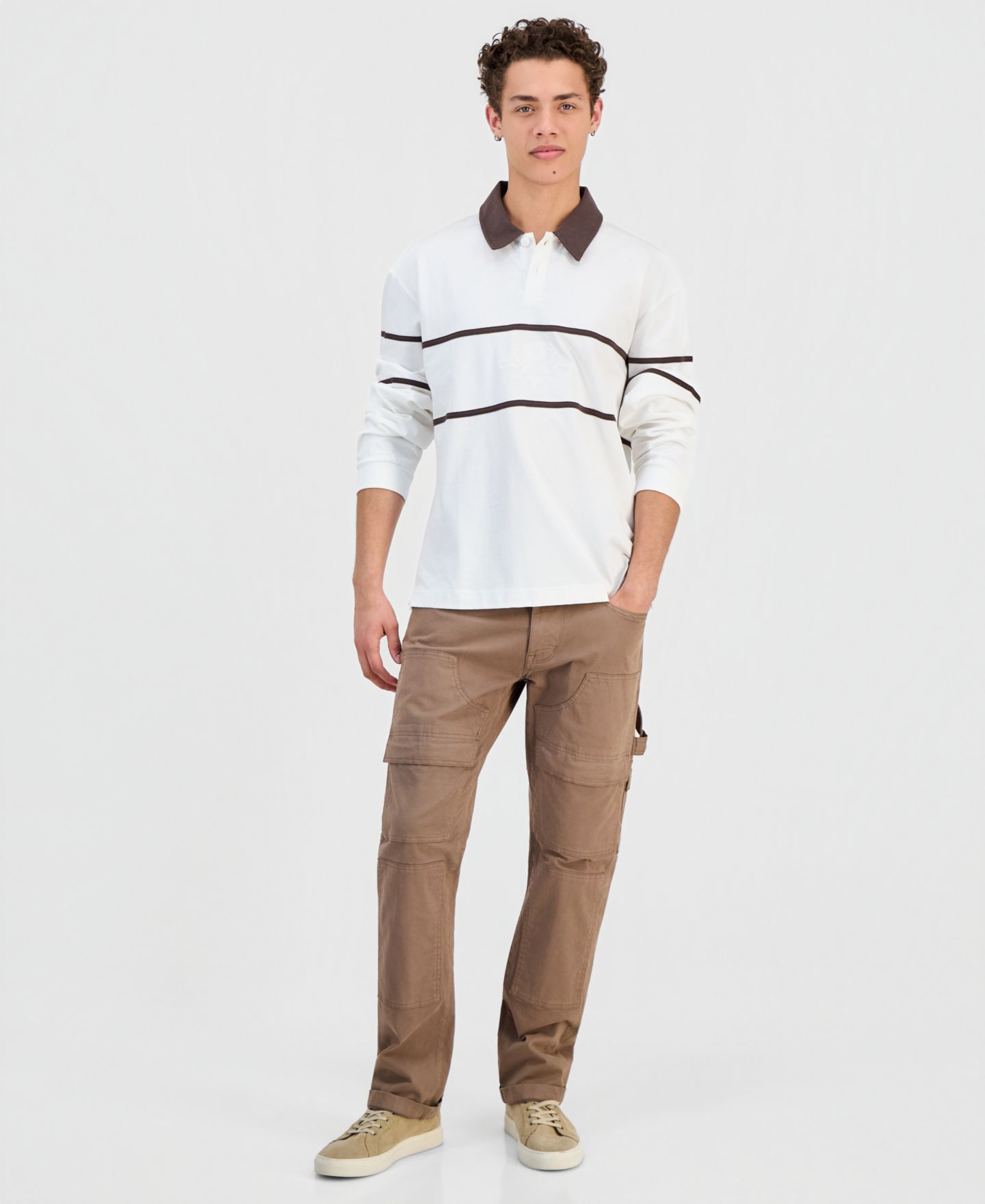 Мужское поло GUESS Herald Long-Sleeve Polo Shirt, цвет: Соляной белый — фото 2