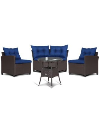 4PCS Patio Rattan Furniture Set Cushioned Sofa Glass Table Garden