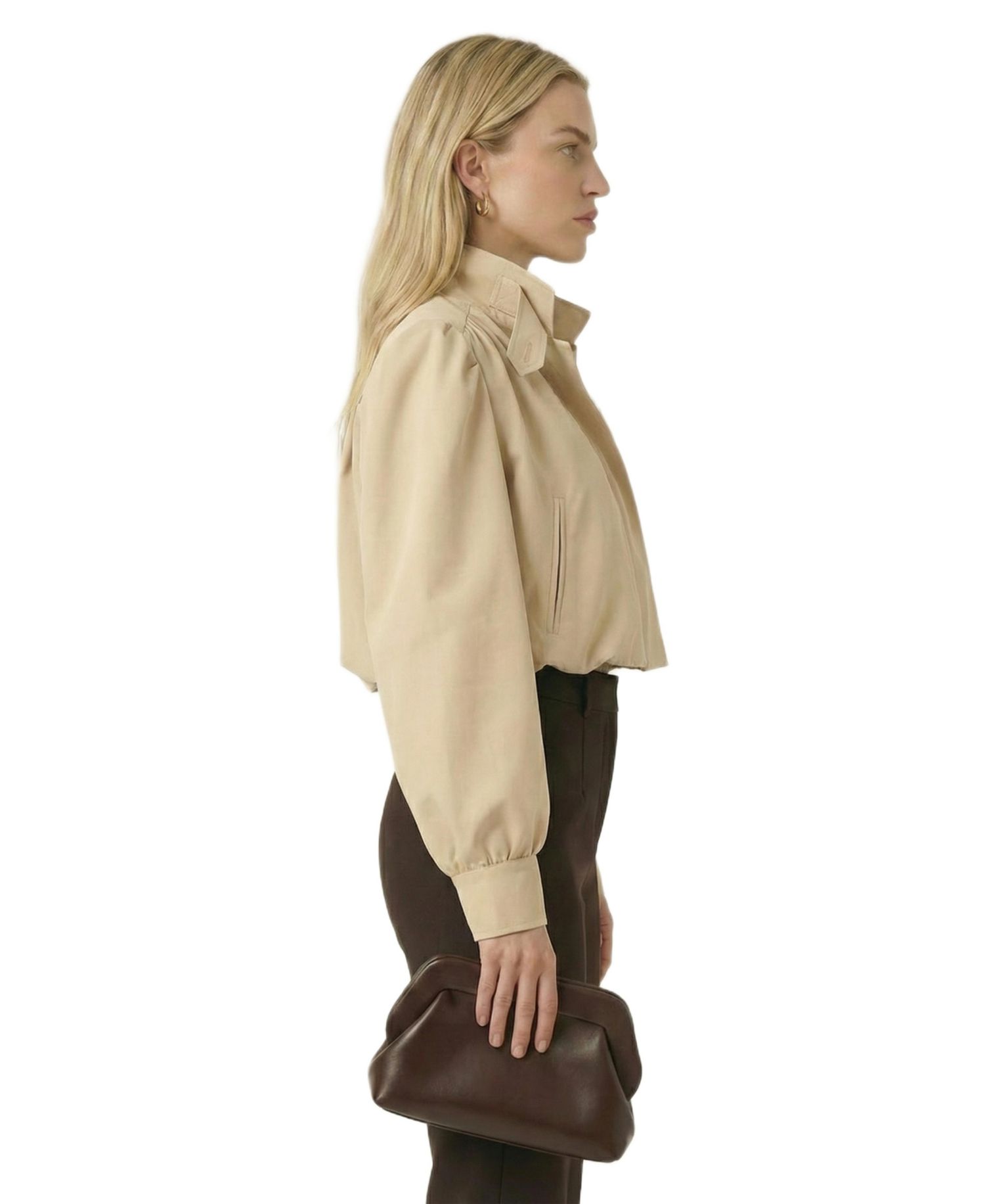 Women's Cropped Point Collar Puff Sleeve Jacket