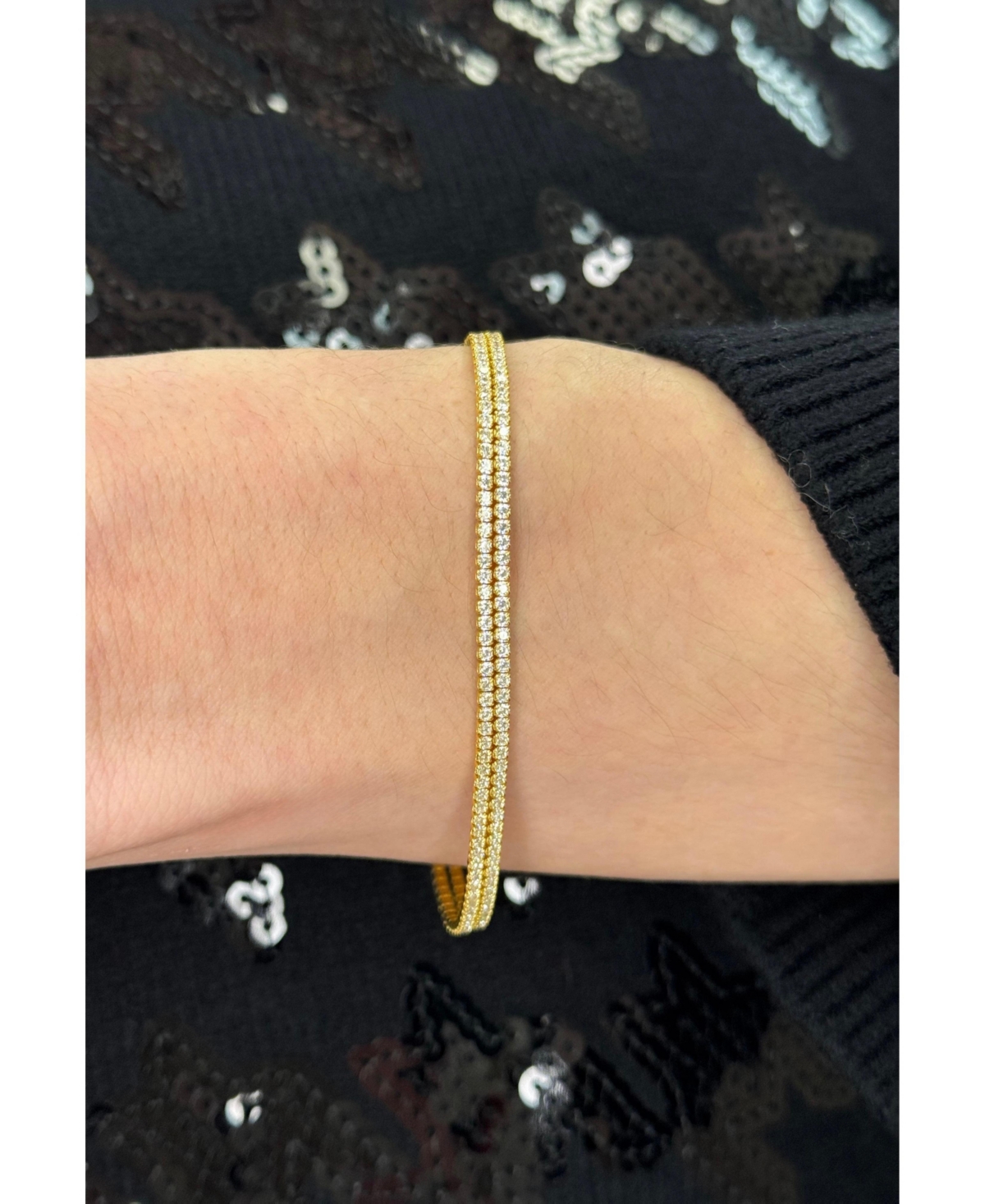 Suzy Levian New York Sterling Silver Double-Strand Pave Cubic Zirconia Tennis Bracelet