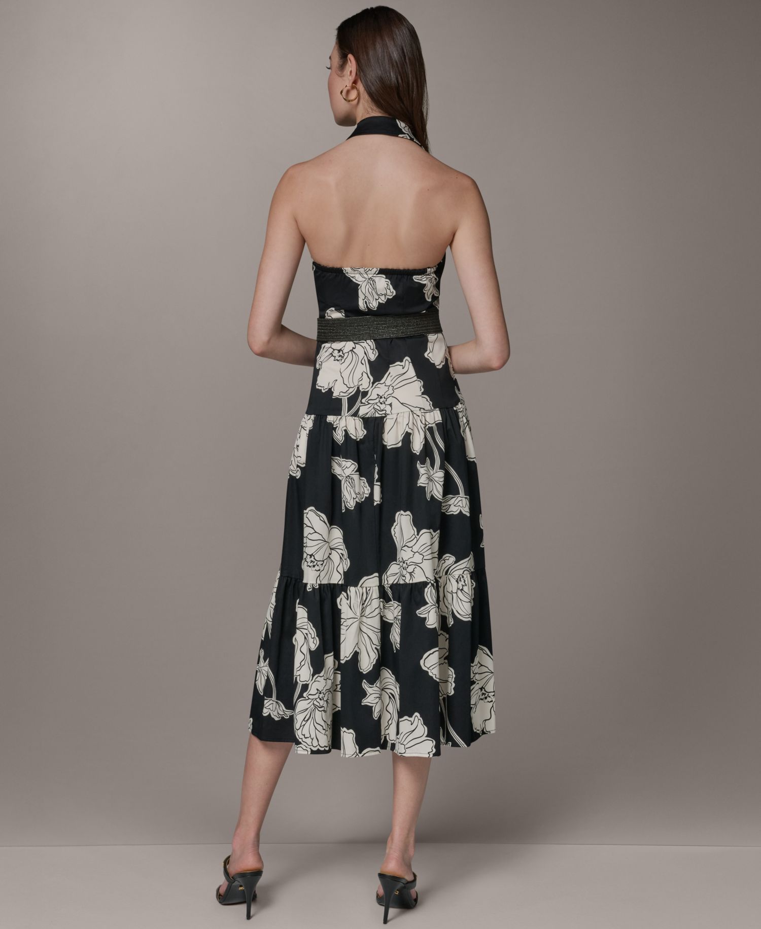 Women's Collared Halter A-Line Sleeveless Dress