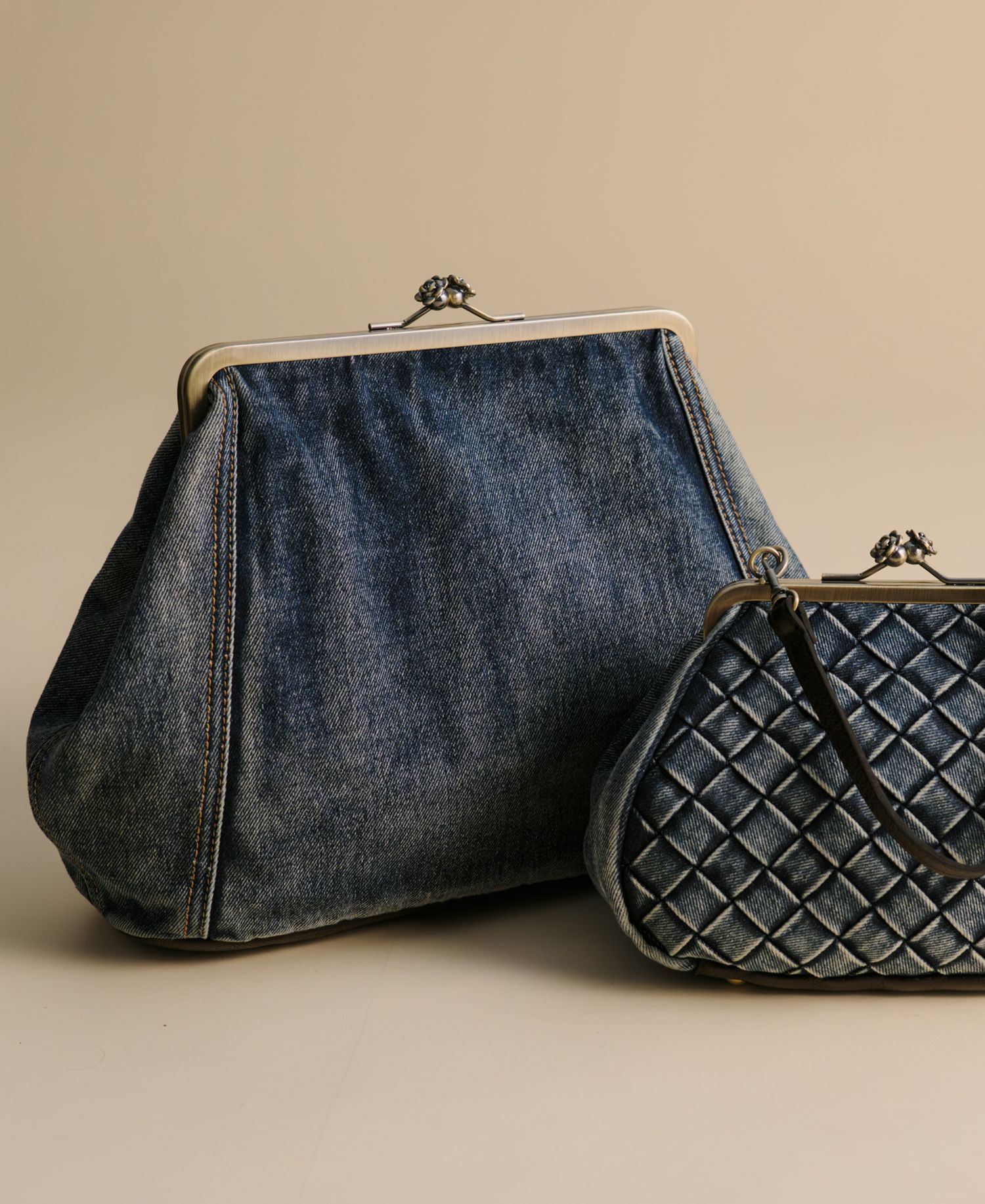 Vivienne Medium Denim Frame Clutch Handbag