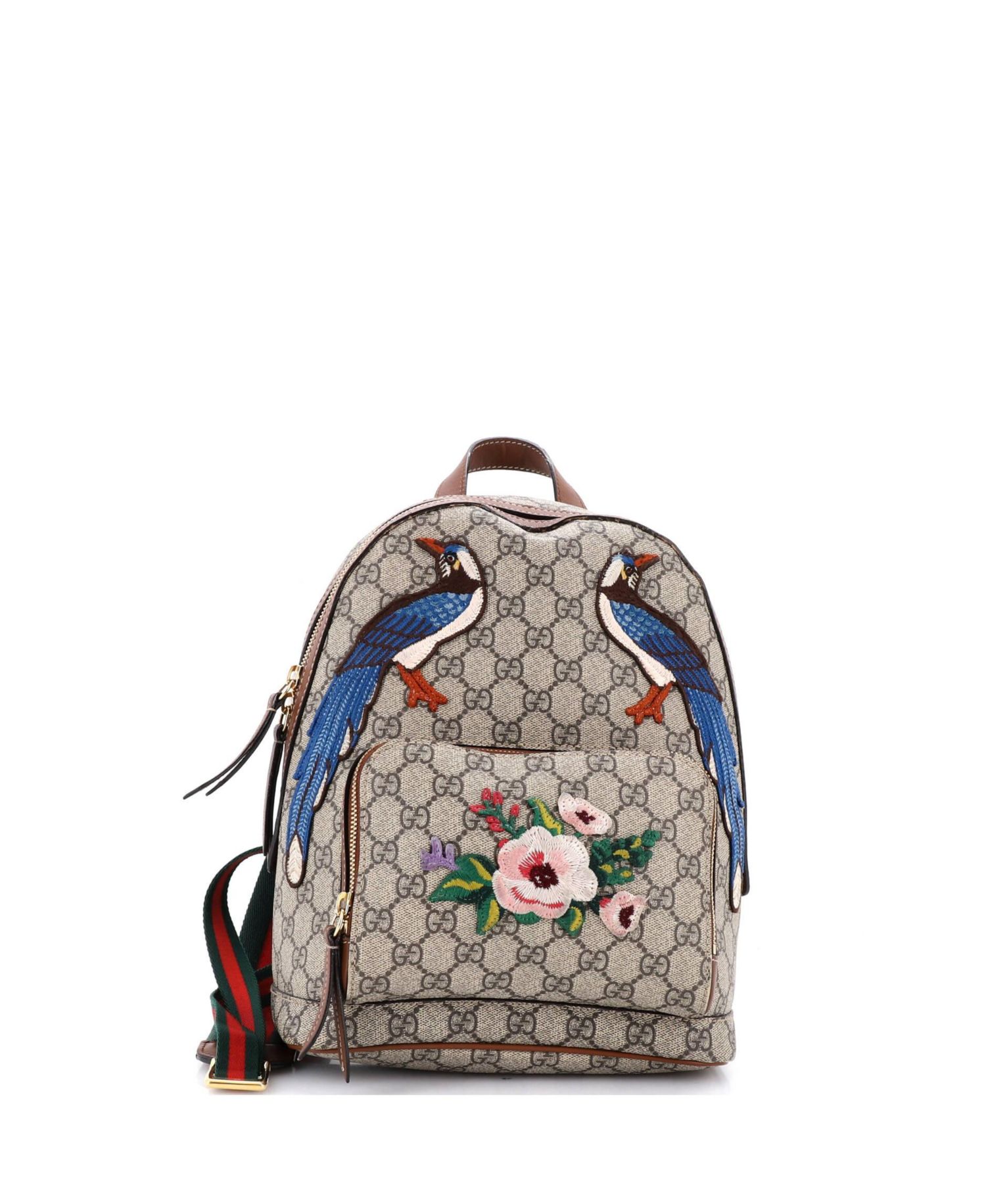 Small Zip Pocket Backpack Embroidered GG Coated Canvas