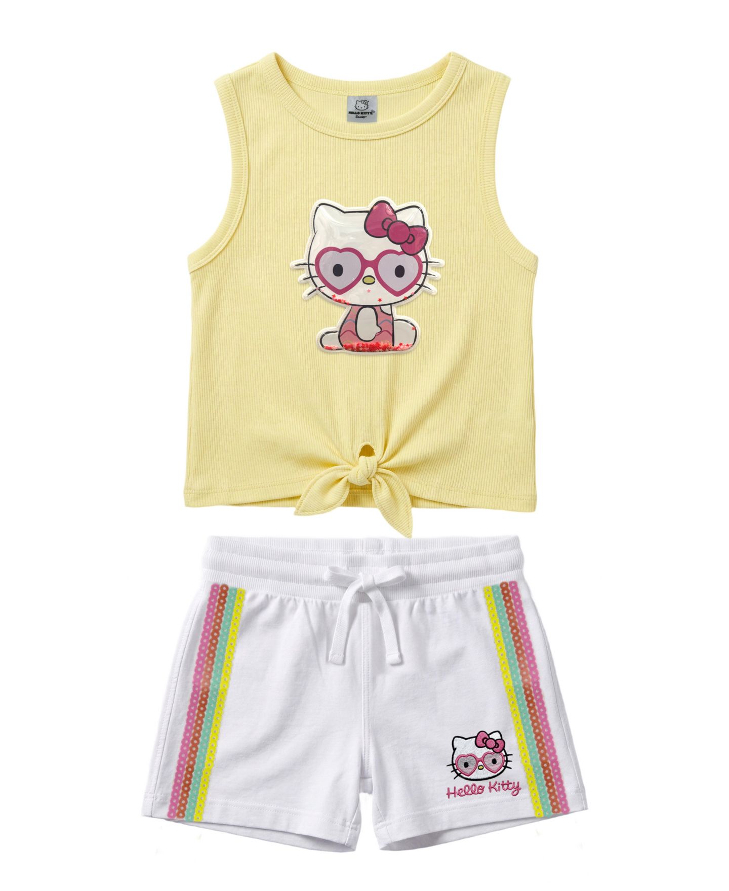 Детский комплект Hello Kitty: майка и шорты, 2T-6X, цвет: Белый / Жёлтый — фото 1