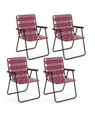 of 4 Folding Steel and PE Webbing Beach Chairs, 265 lbs Capacity Each