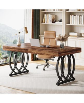 63-Inch Executive Desk, Modern Office Computer Desk with Faux Marble Tabletop