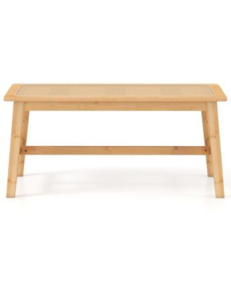 Bamboo Dining Bench with Woven Rattan Seat 660 lbs Capacity
