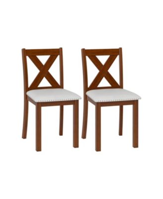 Set of 2 Wood Dining Chairs with Cushioned Seat and Curved Back