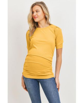 Maternity Ribbed Ruched Short Sleeve Puff Top