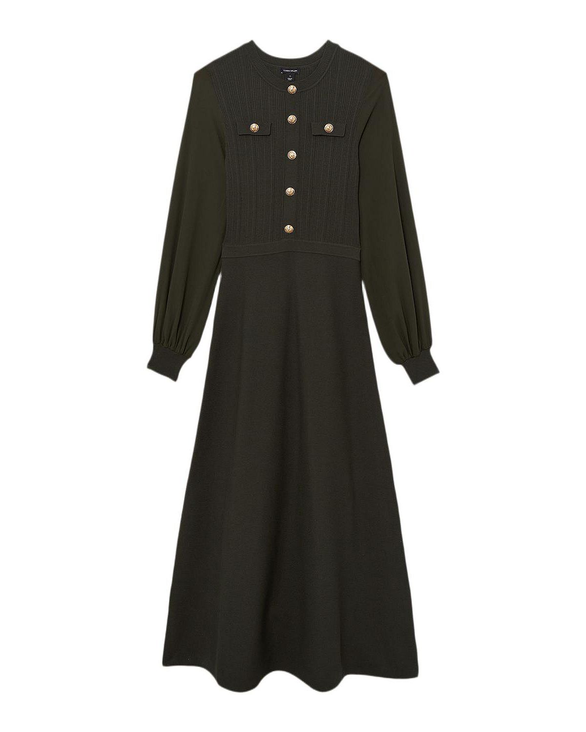 Karen Millen Women's Military-Trim Chiffon-Sleeve Knit Dress view 2 — MAYCSS fashion products