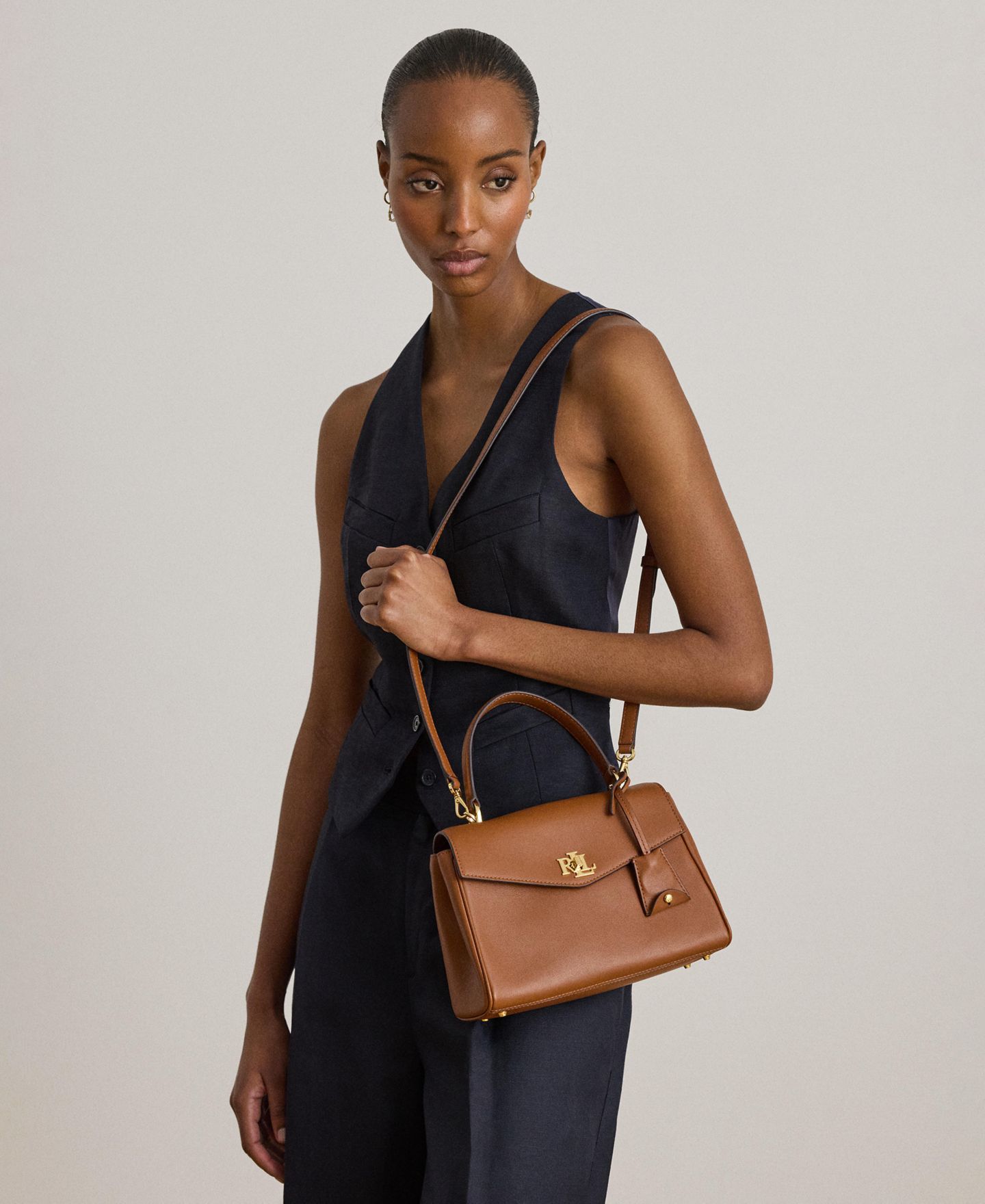 Женская сумка Lauren Ralph Lauren Farrah Leather Small Satchel, цвет: Рыжевато-коричневый — фото 8