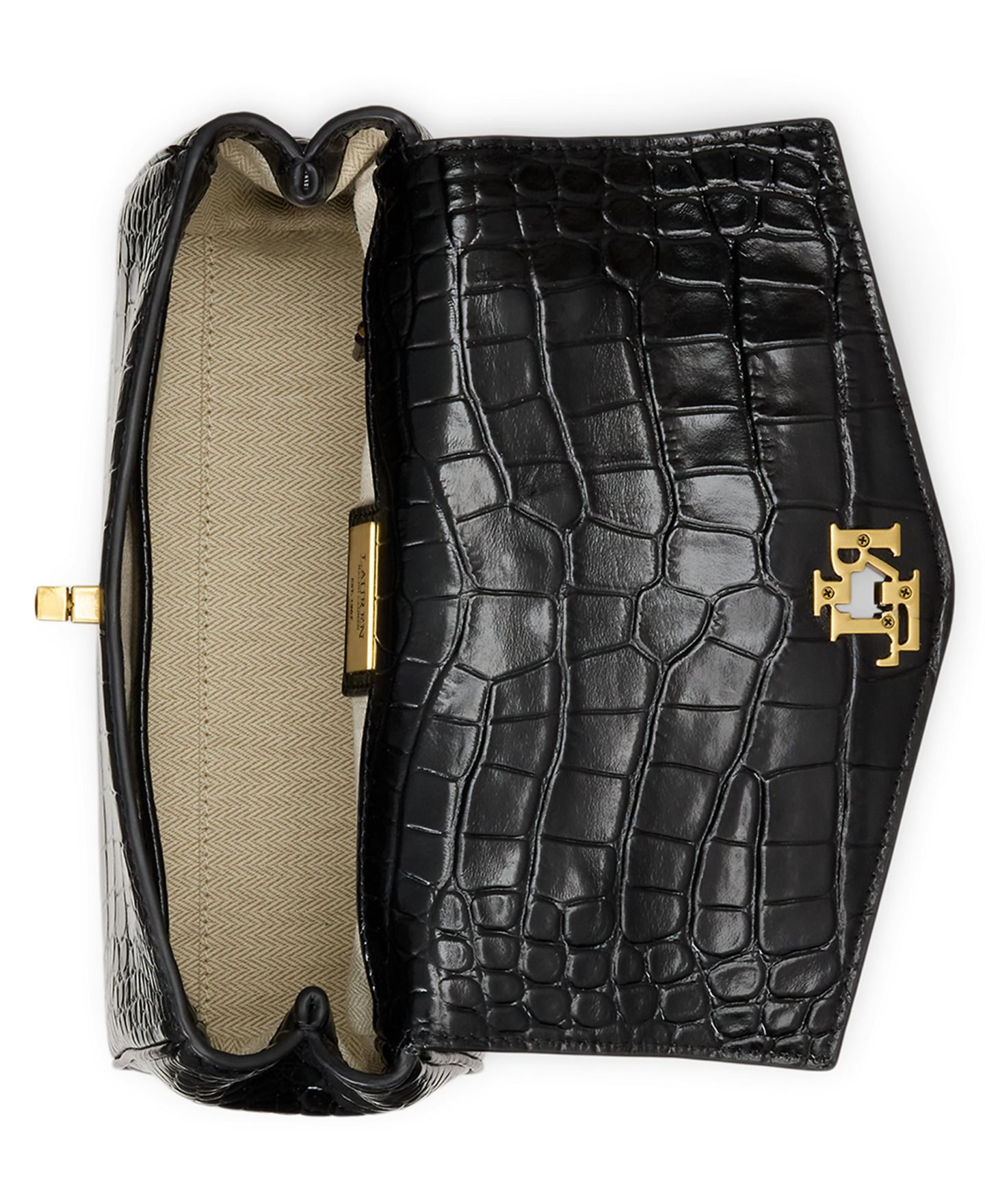 Женская сумка Lauren Ralph Lauren Farrah Croc-Embossed Small Soft Satchel, цвет: Чёрный — фото 6