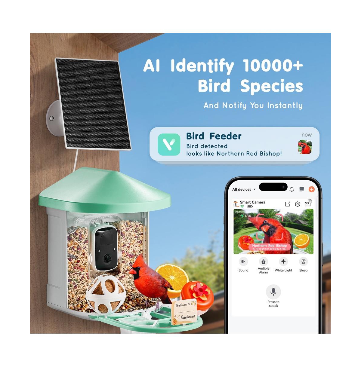 Sugift Smart Bird Feeder with 2K Camera Ai Identifies 10000 Bird Species