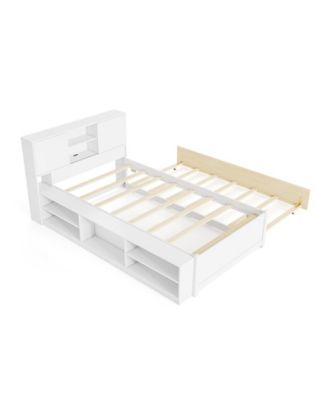 Twin Size Platform Bed with Trundle and Charging Ports