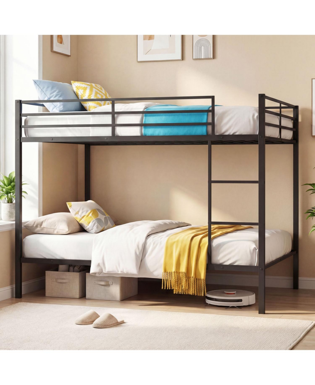 Slickblue Full Over Metal Bunk Bed Frame with Full-Length Guardrails