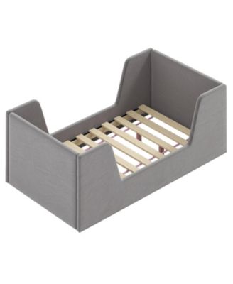 Toddler Bed Frame Velvet Upholstered with Safety Rails