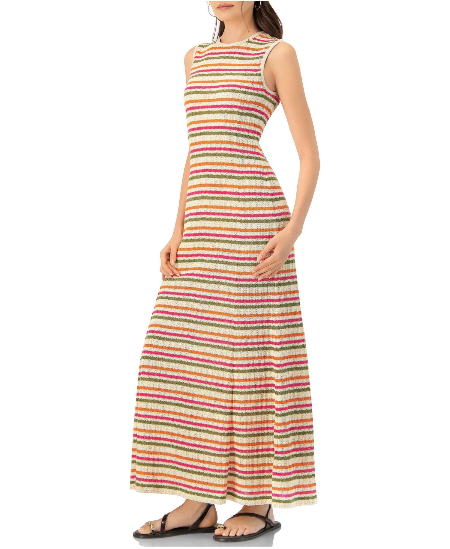 Women's Sleeveless Striped Knit Maxi Dress