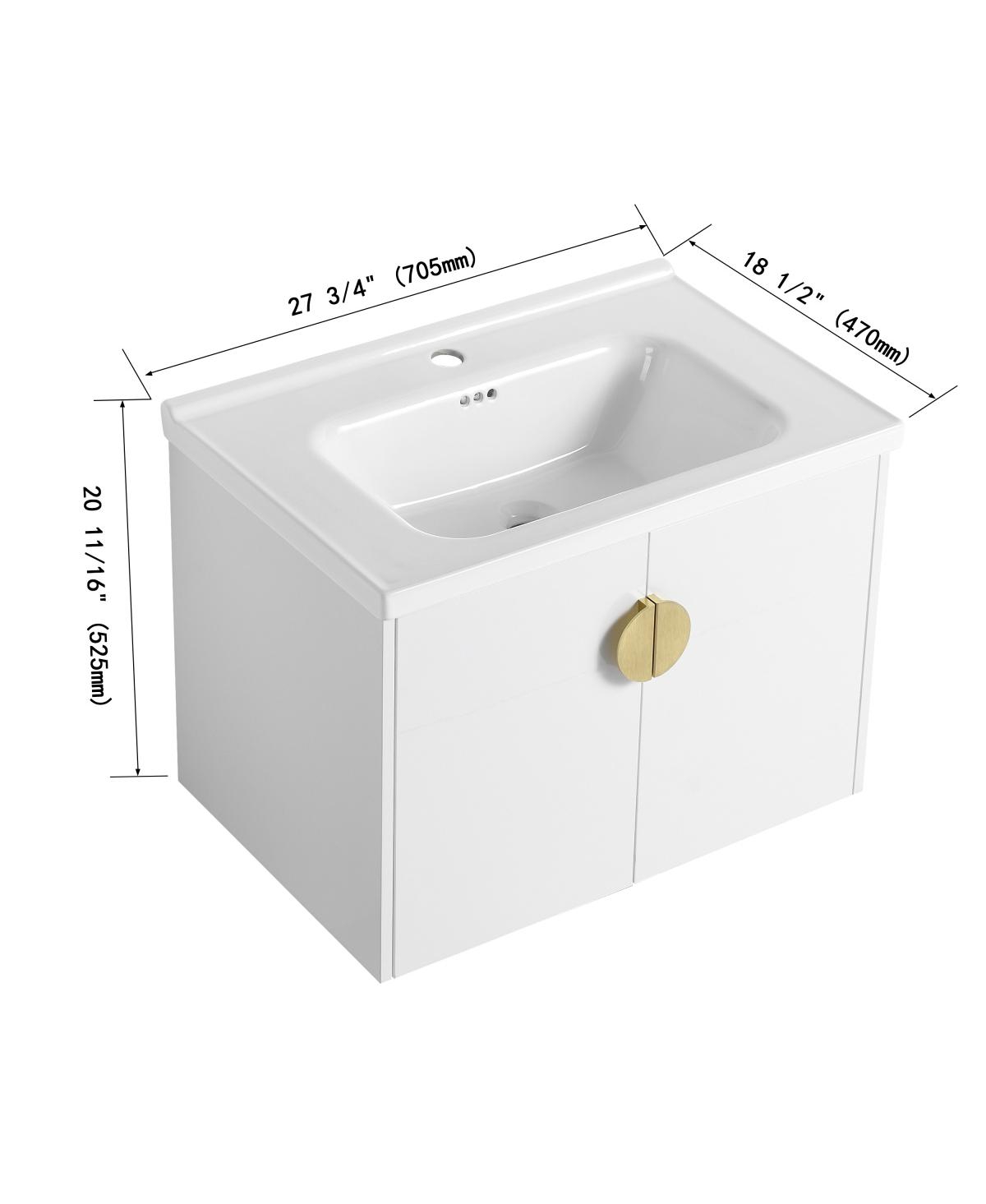 Sillysis Wall Mounted Bathroom Vanity with Ceramic Sink, Chestnut Plywood Cabinet
