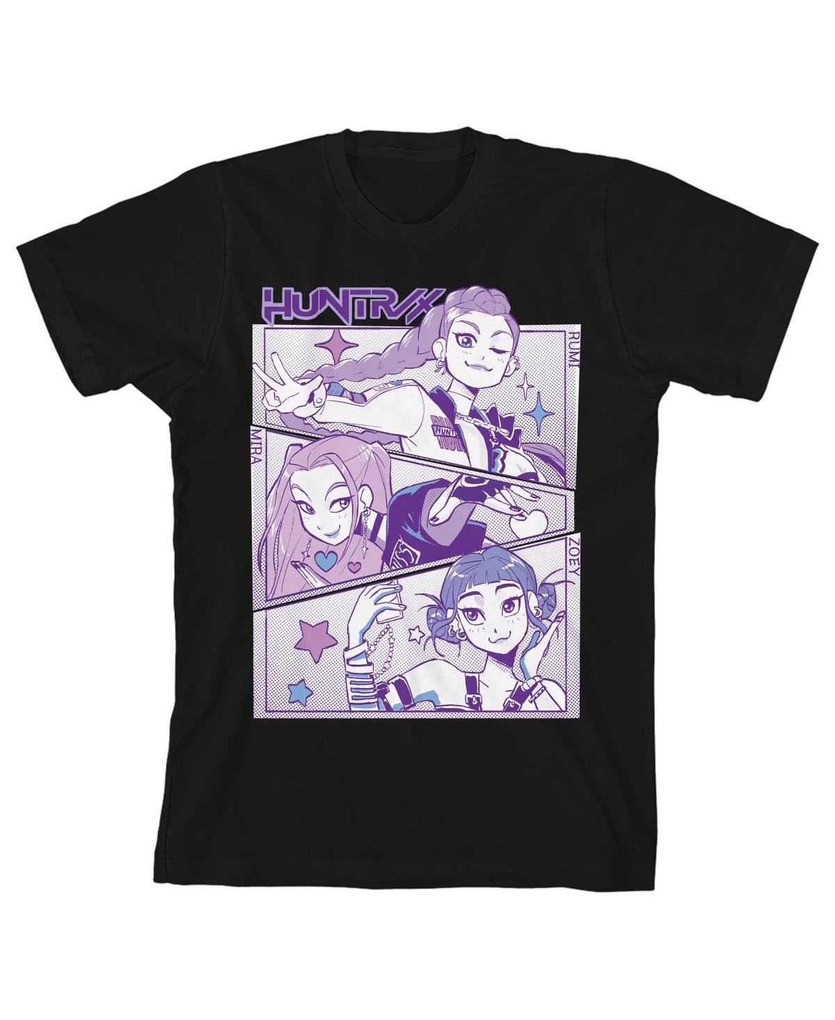 KPop Demon Hunters Boys Panel Art Huntrx Crew Neck Shirt Sleeve T-shirt