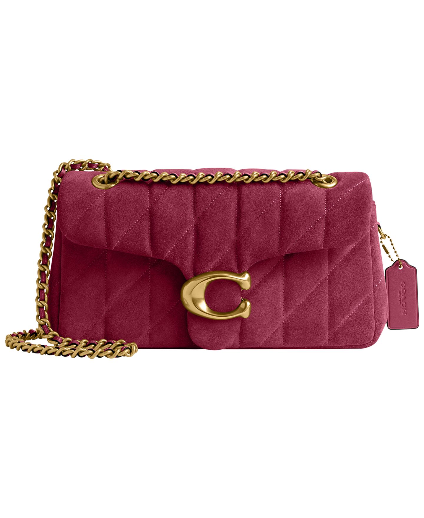Женская сумка COACH Quilted Tabby Medium Suede Shoulder 26, цвет: Латунный / Тёмный фуксия — фото 1