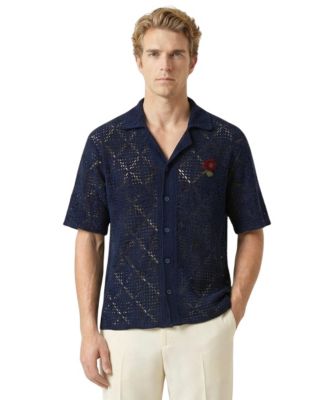 Men's Open-Knit Short-Sleeve Embroidered Shirt