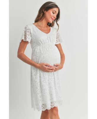 white eyelet maternity dress Ivory Lace Midi  PinkBlush Bust and skirt are double lined to prevent sheerness White Embroidered Eyelet Lace Maternity