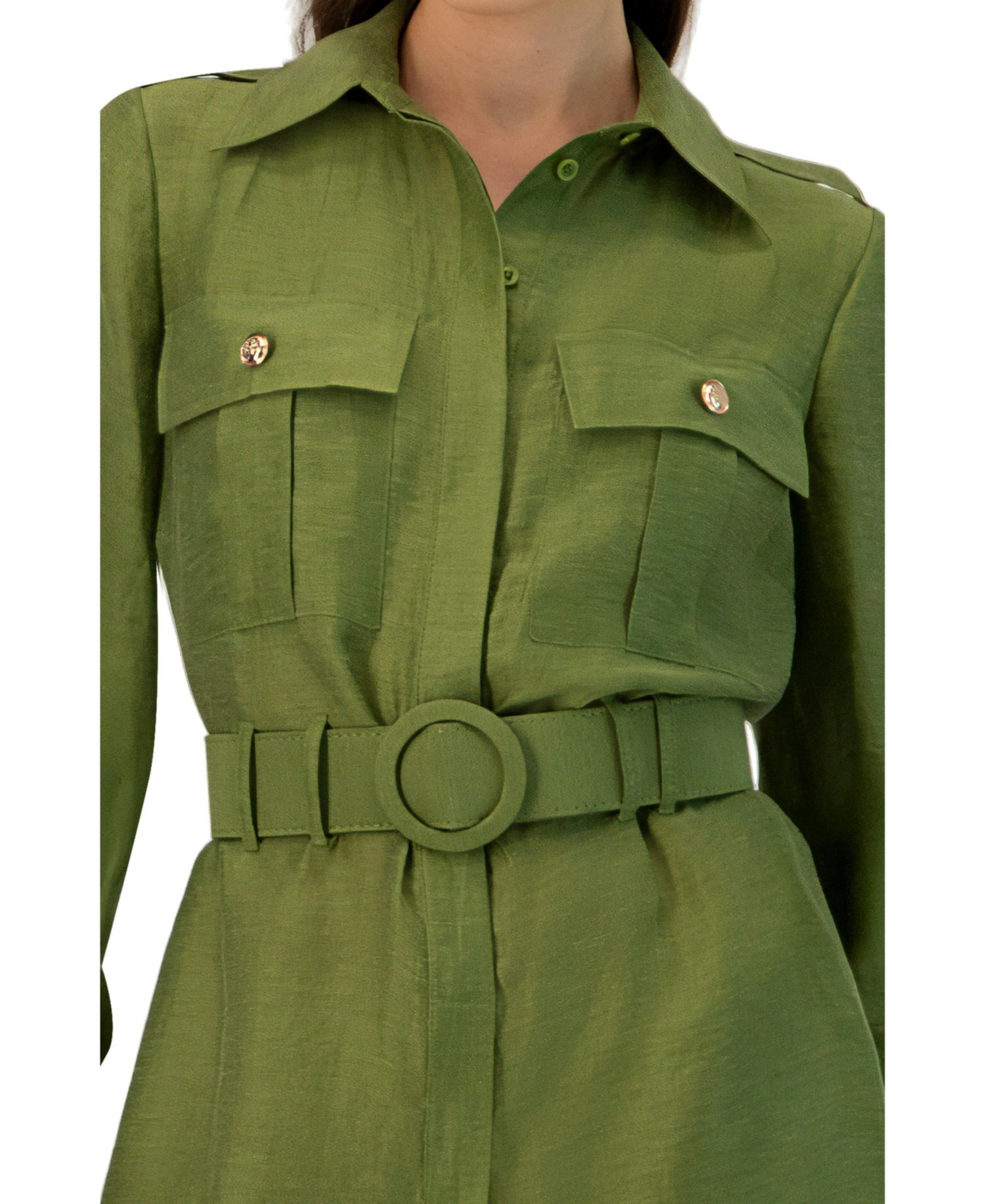 Women's Belted Linen Romper with Cargo Patch Pockets