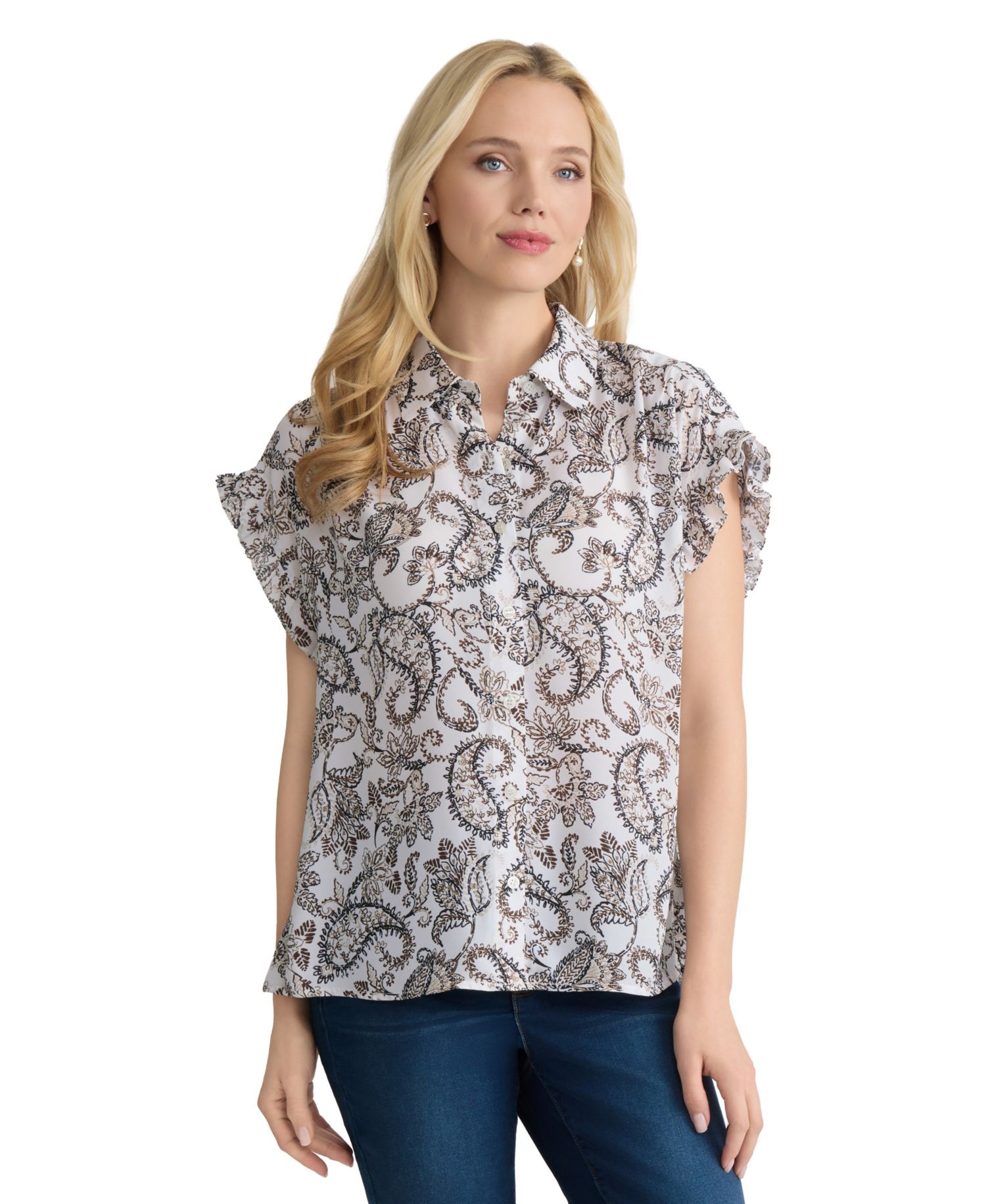 Petite Printed Button-Front Top