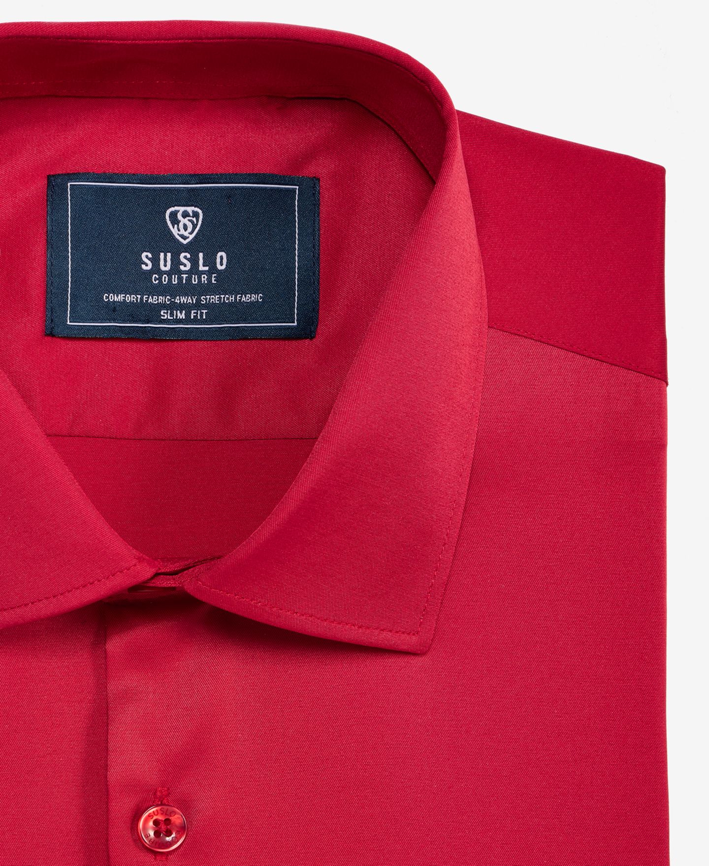 Мужская рубашка Suslo Couture Slim-Fit Solid Four-Way Stretch Dress Shirt, цвет: Красный — фото 5